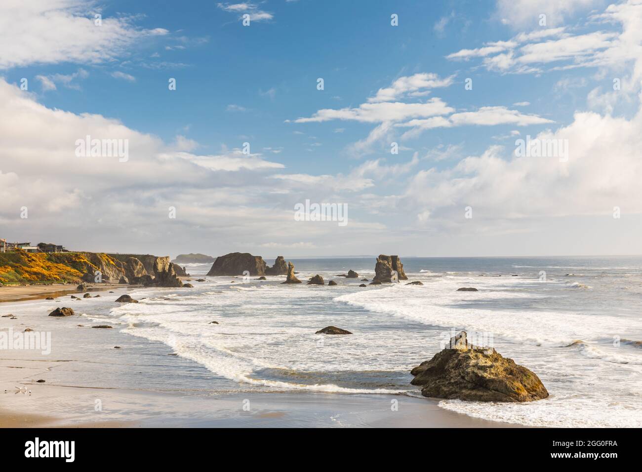 Bandon, Oregon, USA. Sea stacks and surf on Bandon beach on the Oregon ...
