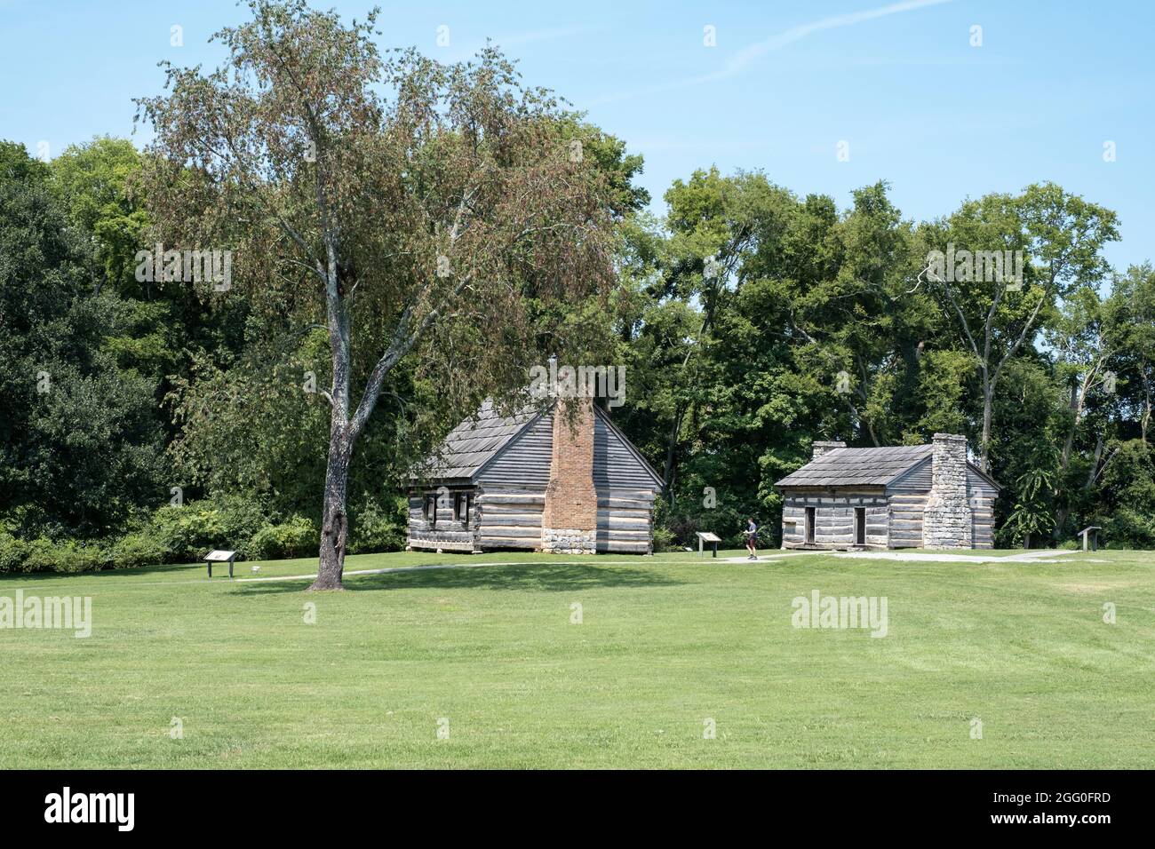 Nashville, Tennessee.  The Hermitage, Andrew Jackson's Home Memorial Site.  First cabins resided in by Jackson, before construction of The Hermitage. Stock Photo
