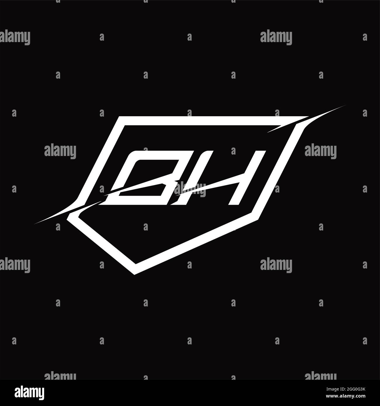 BH Logo Monogram Letter With Shield And Slice Style Blackground Design 