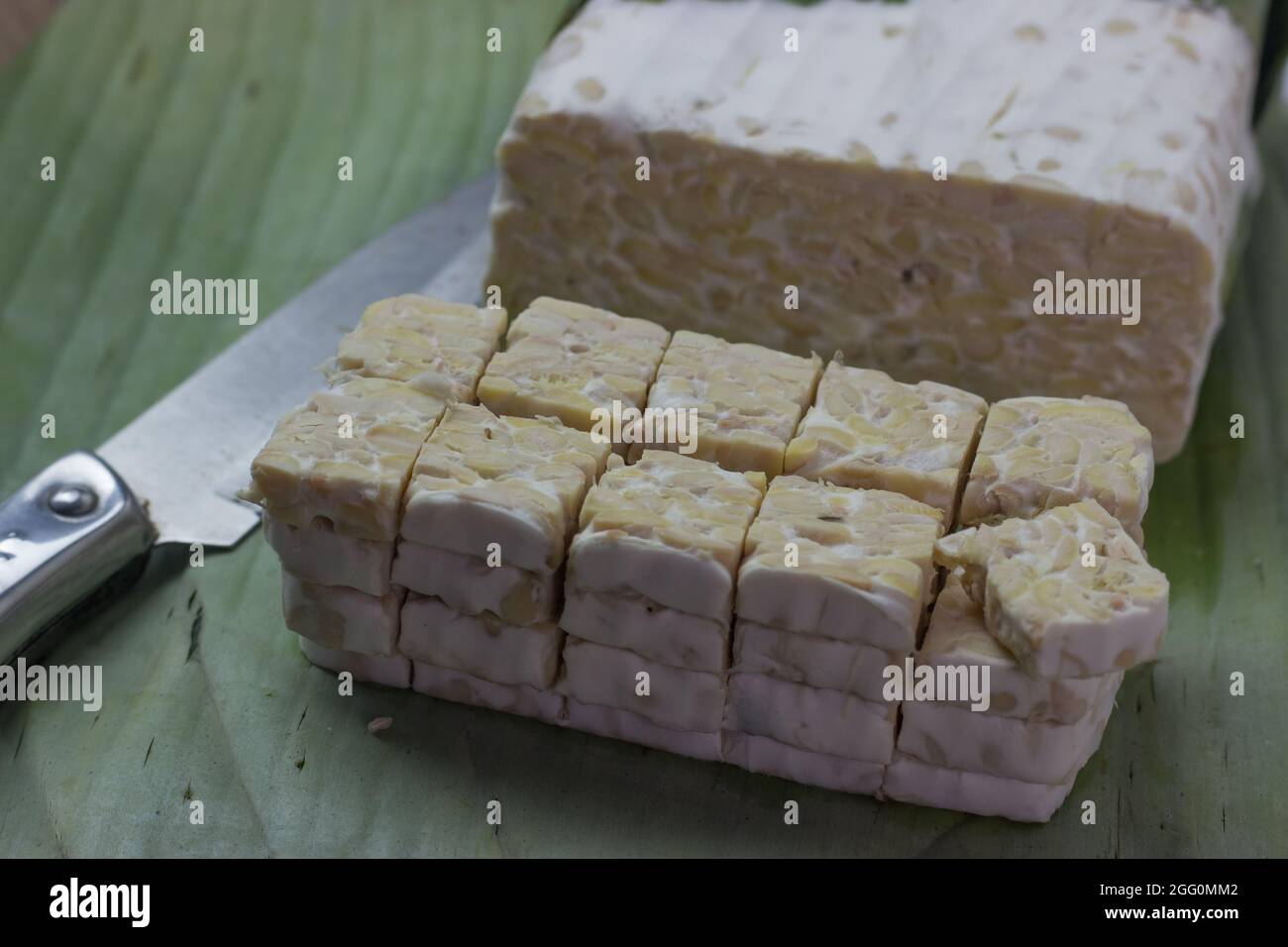 sliced fermented soy cake or tempeh for protein sources Stock Photo Alamy