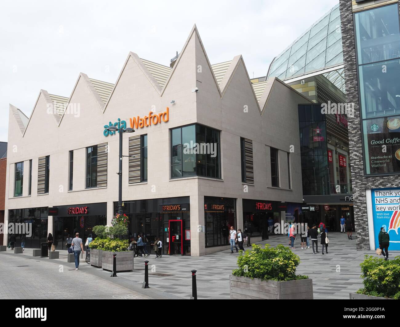 View of an entrance to the Atria shopping centre in Watford town centre. Formerly the Intu Shopping Centre Stock Photo