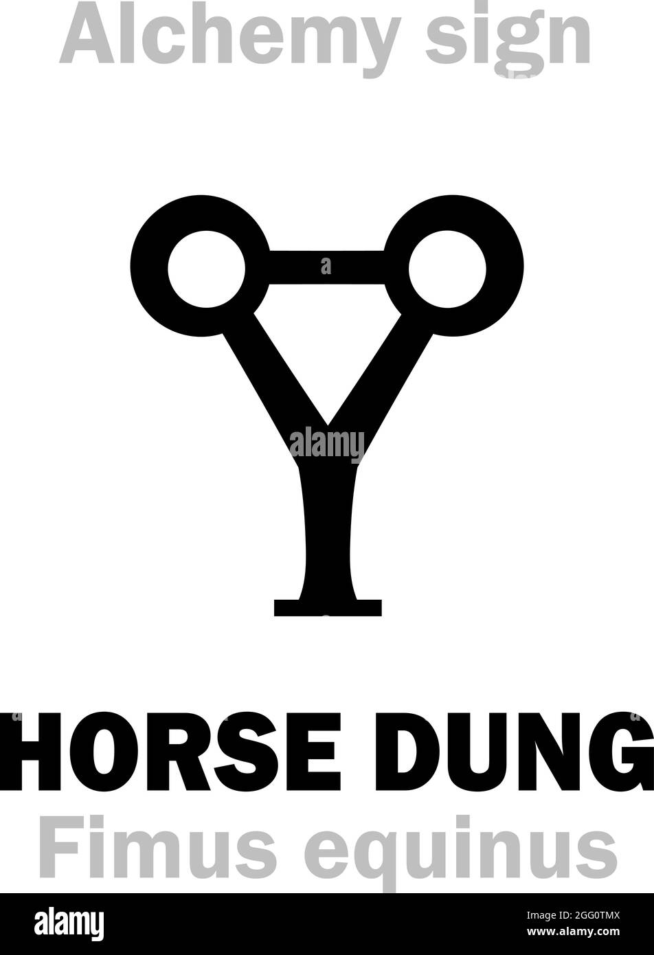 Alchemy Alphabet: HORSE DUNG (Fimus equinus), used by alchemists for constant warmth and fermentation. Alchemical sign, Medieval symbol. Stock Vector
