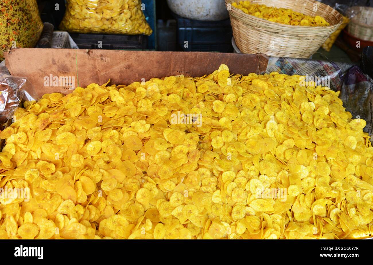 A Banana chips vendor at Alleppey, Kerela, India. Stock Photo