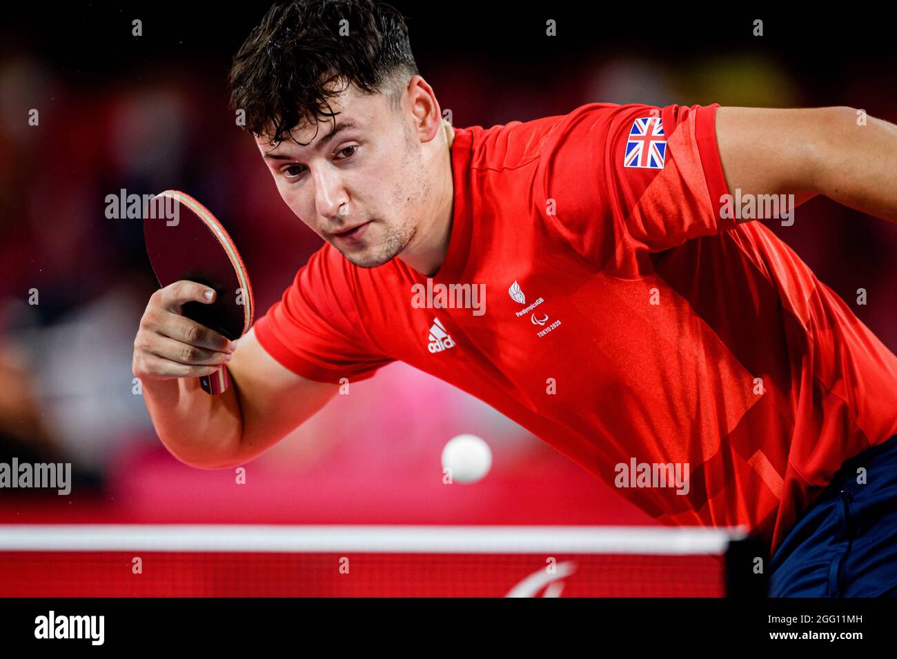 TOKYO, JAPAN. 28th Aug, 2021. Ross Wilson of Great Britain competes in Men’s Singles - Class 8 Quarterfinal 3 during Table Tennis QF SM and Finals of the Tokyo 2020 Paralympic games at Tokyo Metropolitan Gymnasium on Saturday, August 28, 2021 in TOKYO, JAPAN. Credit: Taka G Wu/Alamy Live News Stock Photo