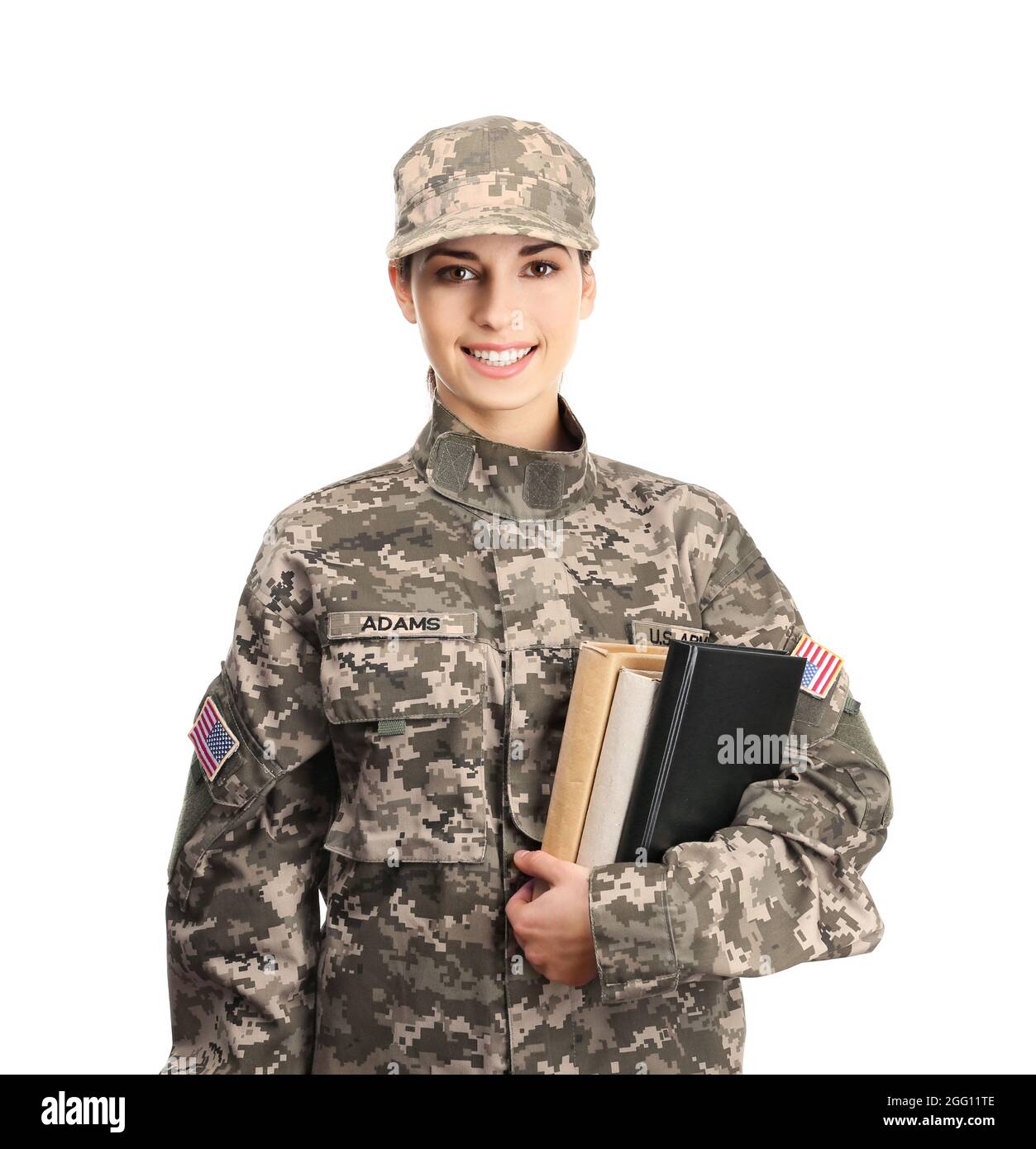 Female cadet of military school on white background Stock Photo Alamy