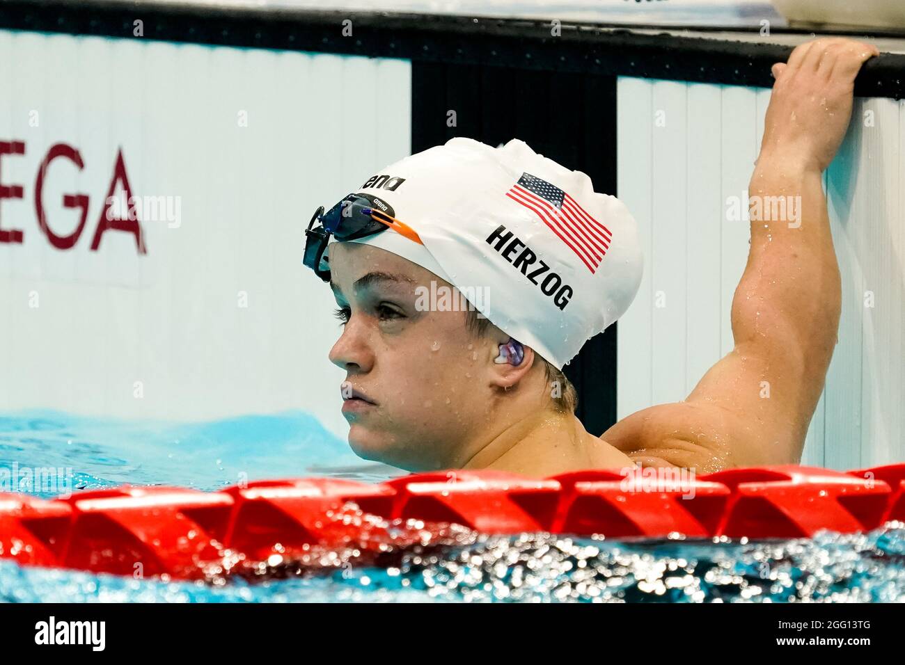 TOKYO, JAPAN - AUGUST 28: Sophia Herzog of the United States after competing in the Women's 100m Breaststroke SB6 Heats during the Tokyo 2020 Paralympic Games at Tokyo Aquatics Centre on August 28, 2021 in Tokyo, Japan (Photo by Ilse Schaffers/Orange Pictures) NOCNSF Stock Photo