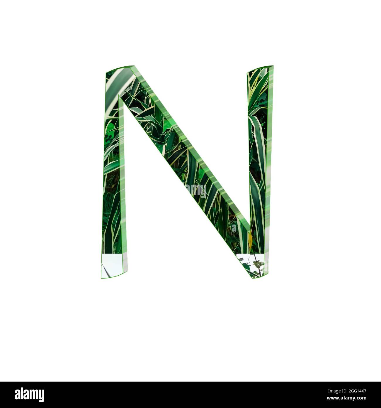 Green texture capital letter N colorful 3D abstract beautiful white background Stock Photo