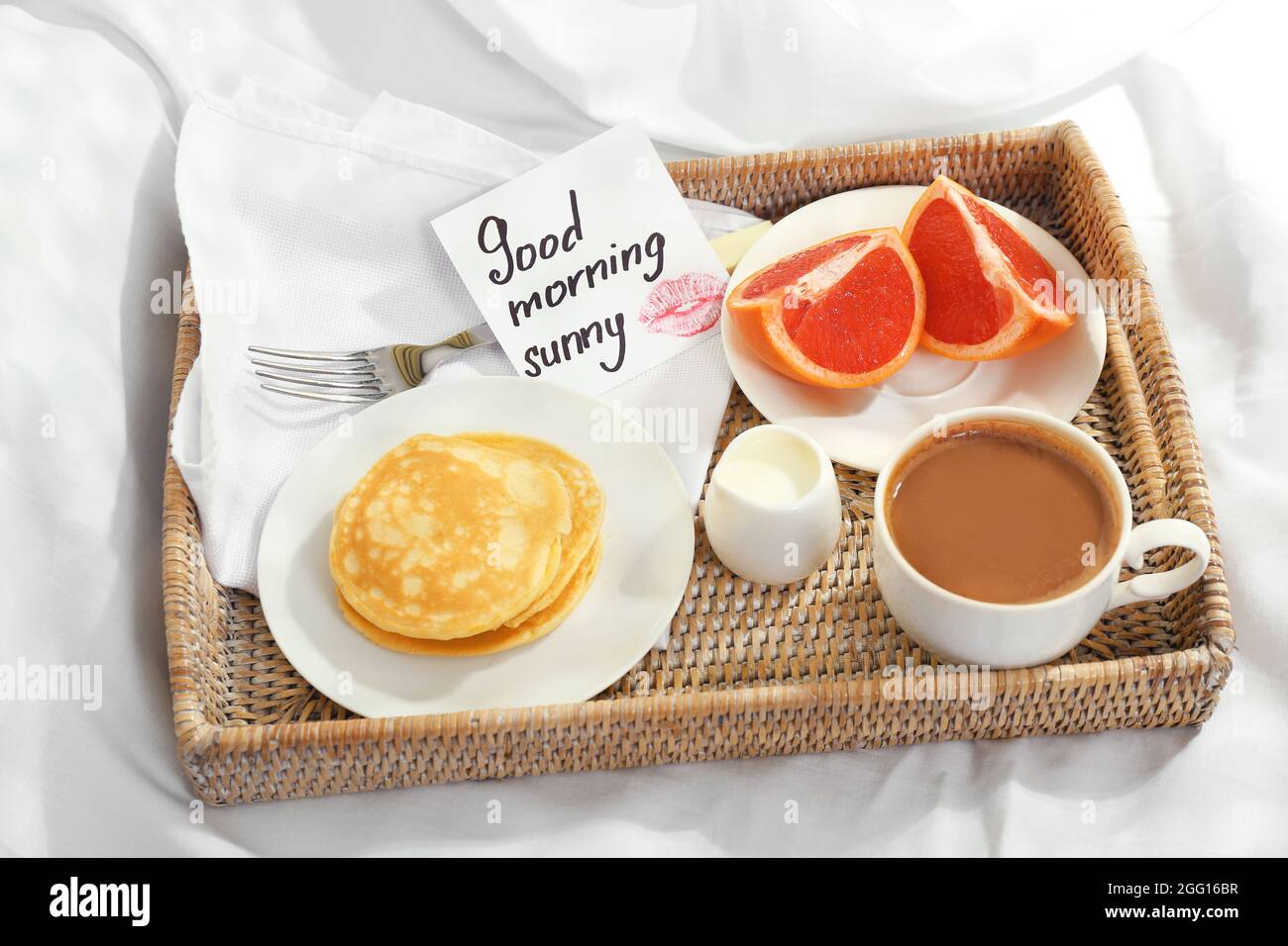 Healthy breakfast with wish of good morning Stock Photo - Alamy