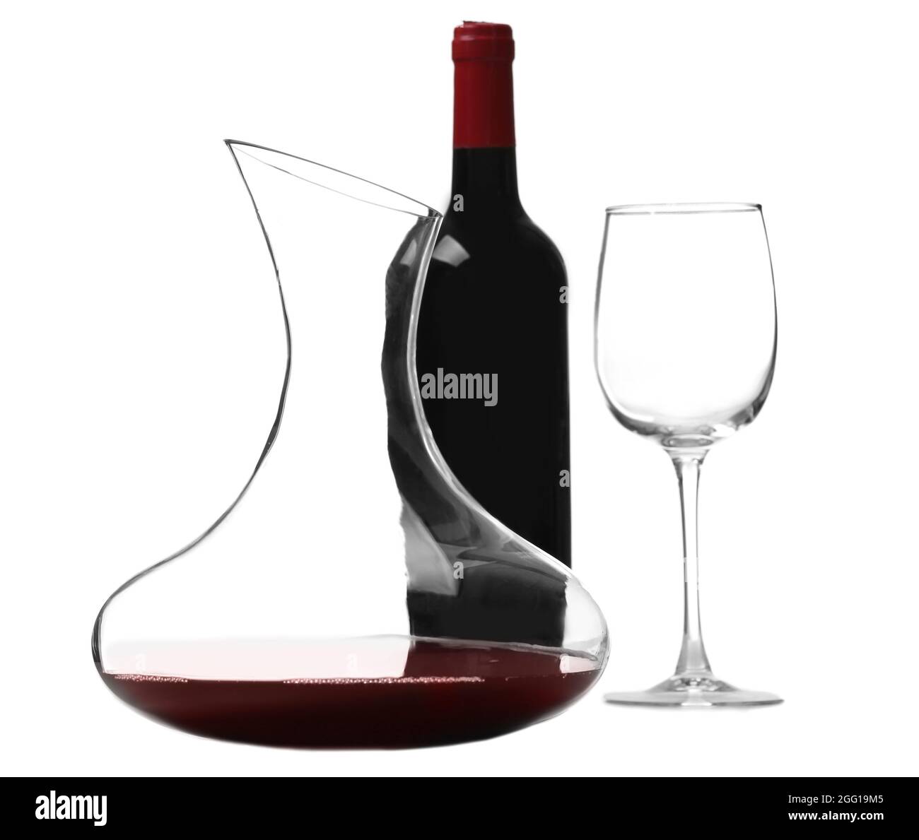 Glass carafe of red wine on white background Stock Photo Alamy