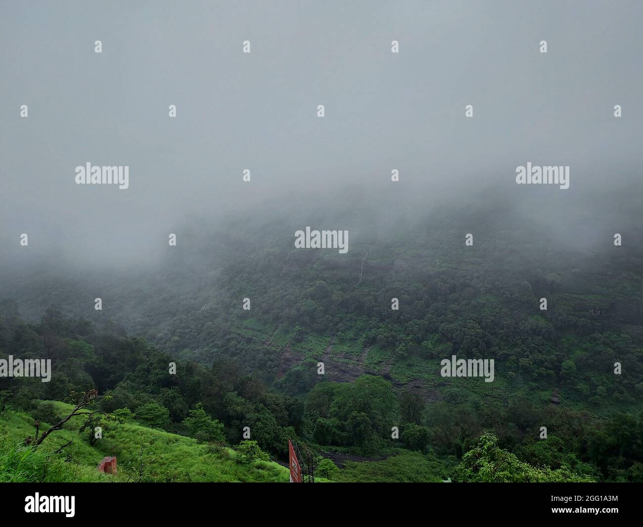 Pune , India - 20 February 2021, Lush green monsoon nature landscape mountains hills at Pune Maharashtra Stock Photo