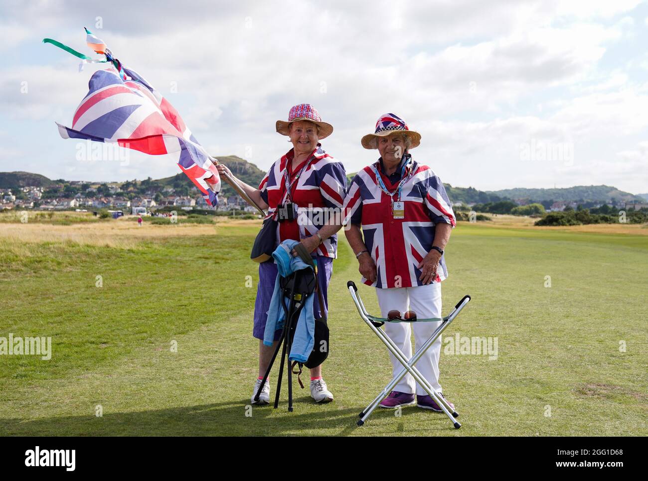 Team GB&I fans pose for a photo during the 2021 Curtis Cup Day 2 - Morning Foursomes at Conwy Golf Club, Conwy, Wales on 27/8/21 . (Steve Flynn/Image Stock Photo