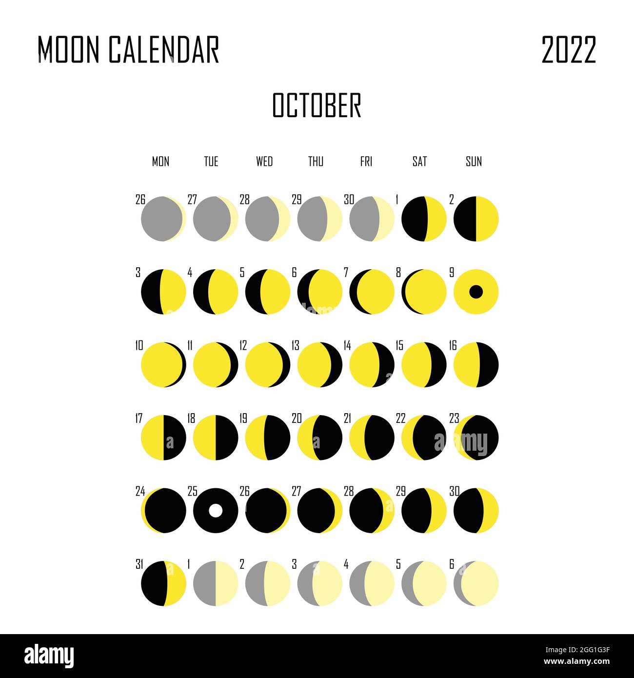 October 2022 Moon Calendar Astrological Calendar Design Planner Place For Stickers Month Cycle Planner Mockup Isolated Black And White Background Stock Vector Image Art Alamy