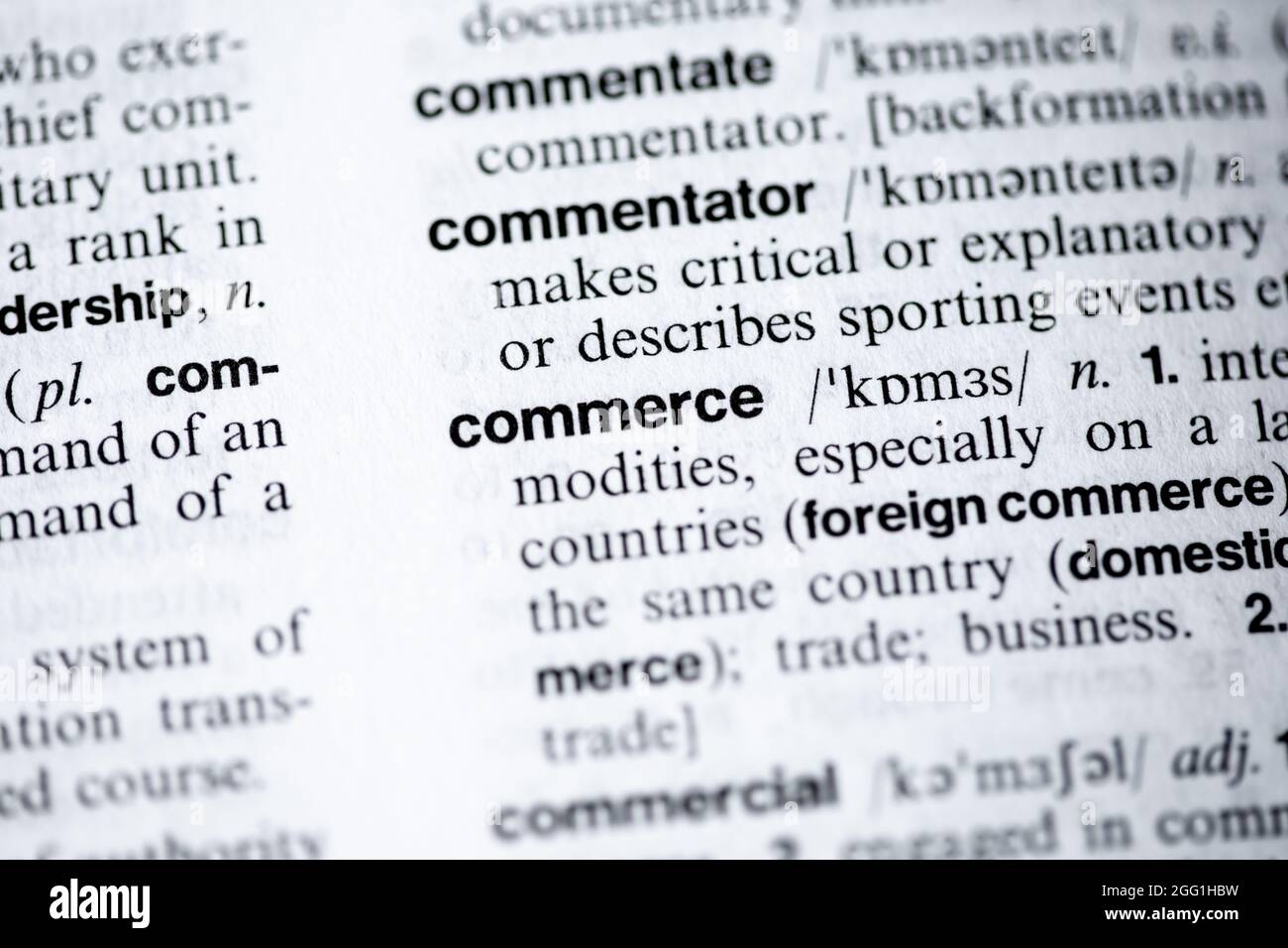 Commerce printed in English in a dictionary Stock Photo