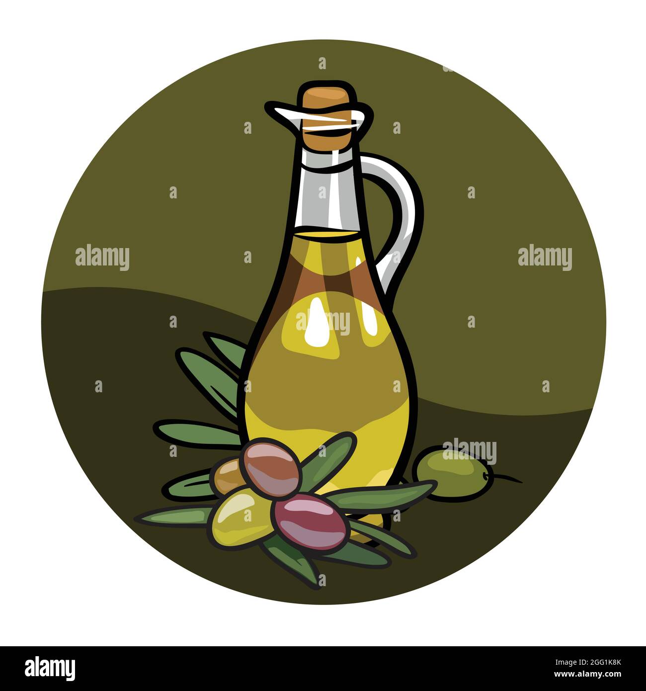 Olive oil and bottle icon Stock Vector