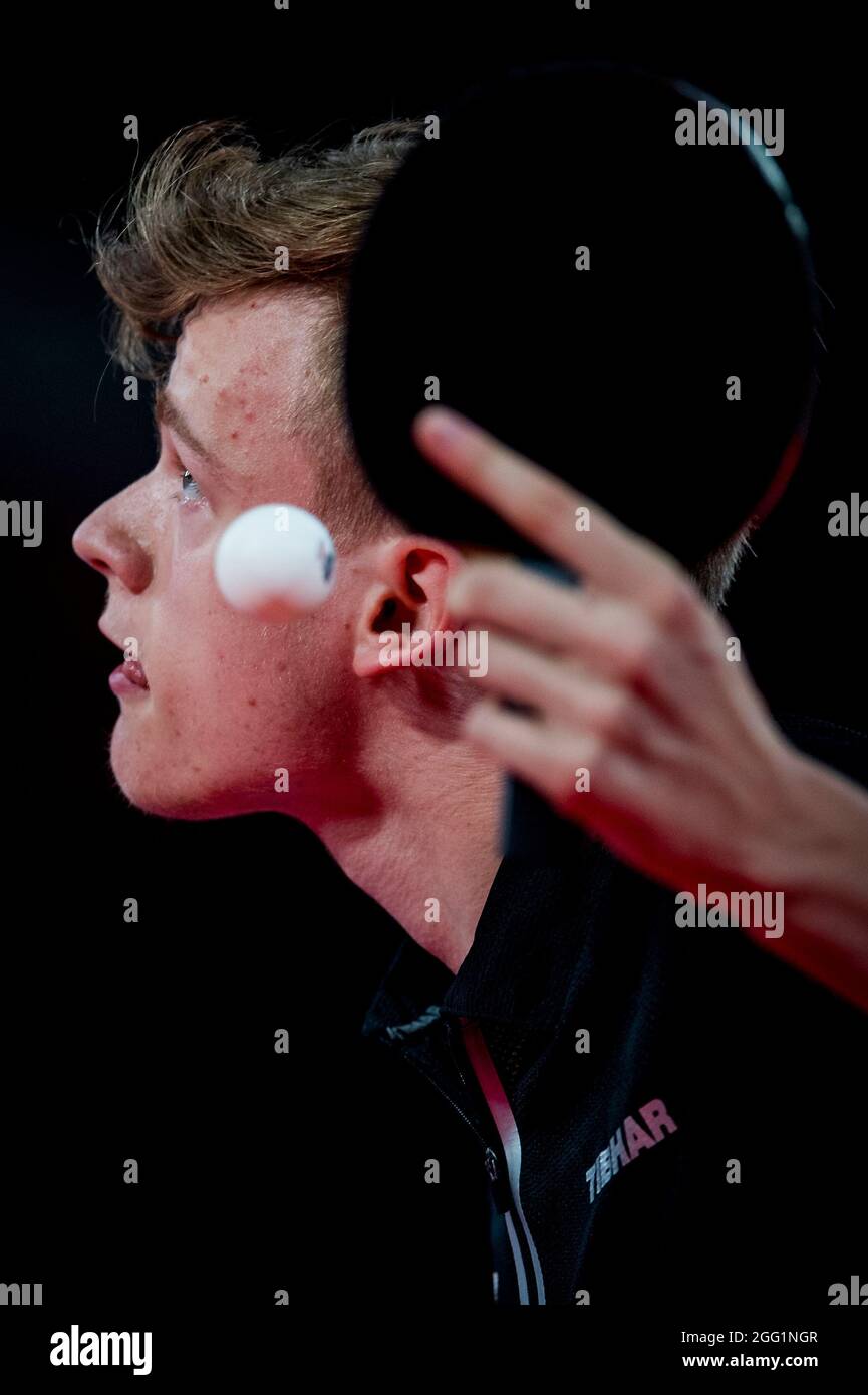 Belgian table tennis player Laurens Devos pictured in action during a ...