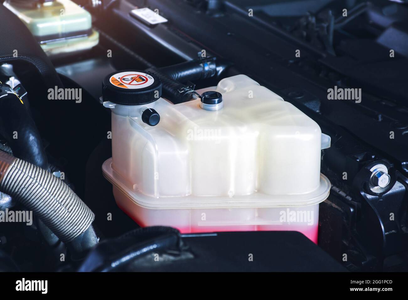 Coolant reservoir tank of the car radiator system Stock Photo