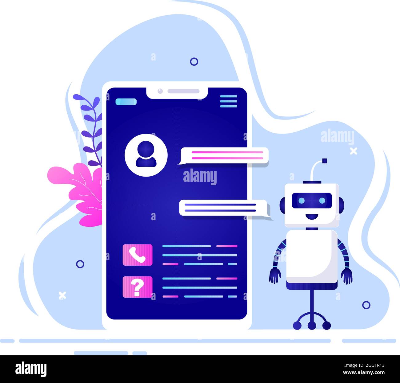 Robot Virtual Assistance or Chatbot Background Vector illustration. People  smartphone conversation with Online technical support and Messaging Stock  Vector Image & Art - Alamy