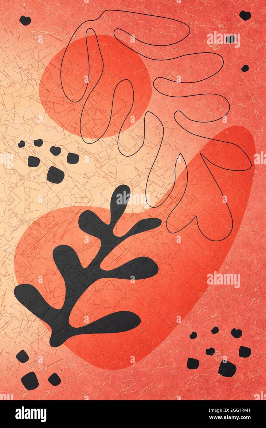 Abstract Matisse inspired organic shapes, leaves, floral textured background. Stock Photo