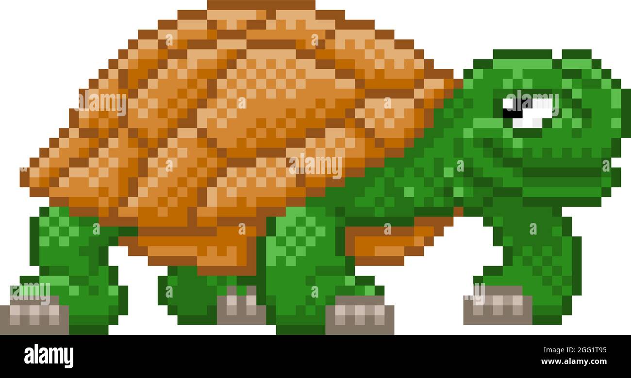 Turtle Tortoise Pixel Art Video Game Cartoon Stock Vector