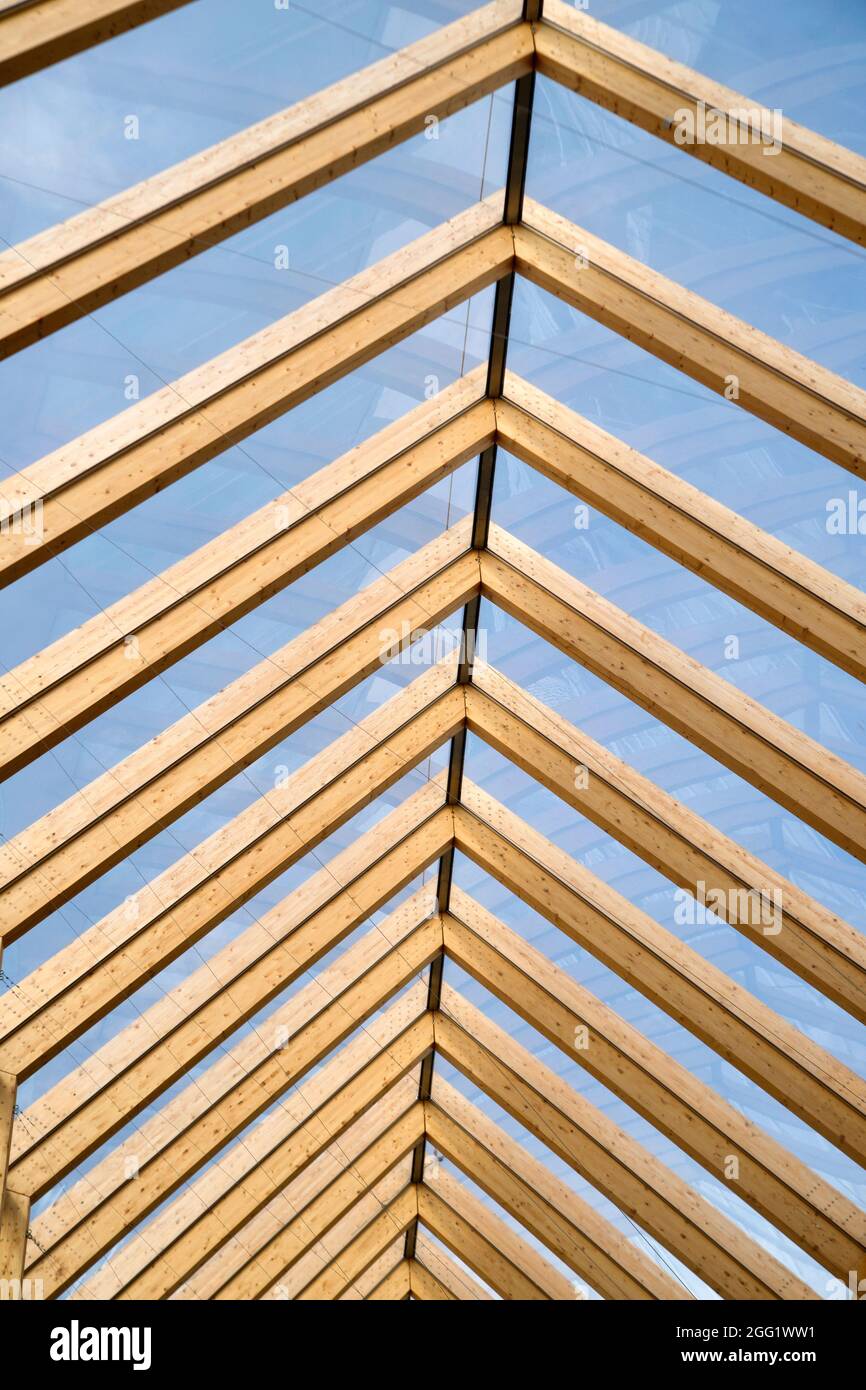 Modern cover made of laminated beams and glass plates Stock Photo Alamy