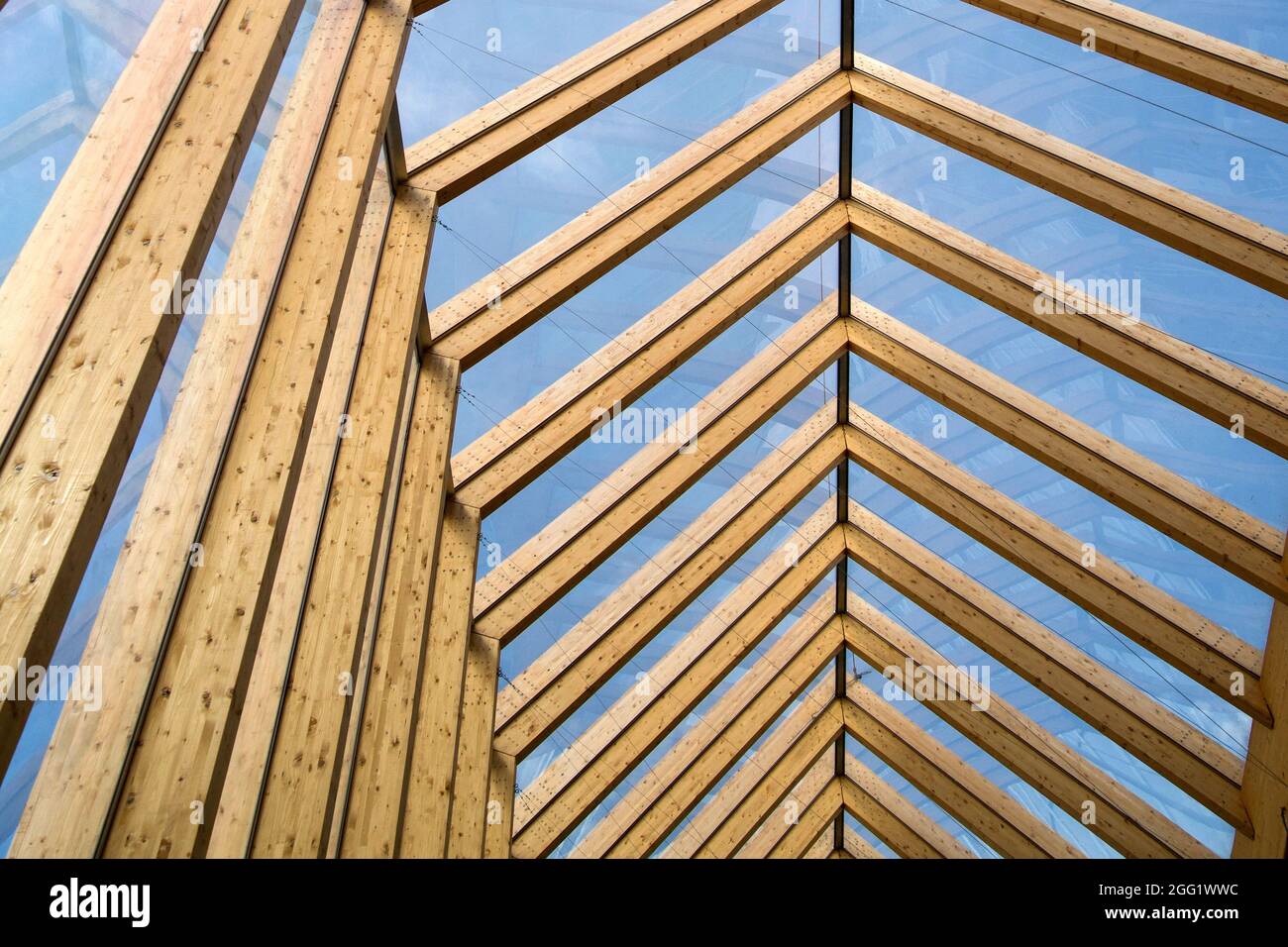 Modern cover made of laminated beams and glass plates Stock Photo Alamy