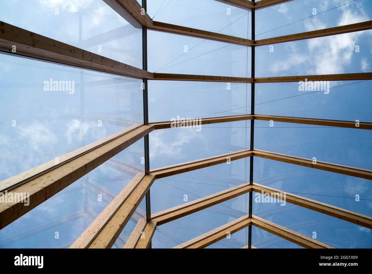 Modern cover made of laminated beams and glass plates Stock Photo Alamy