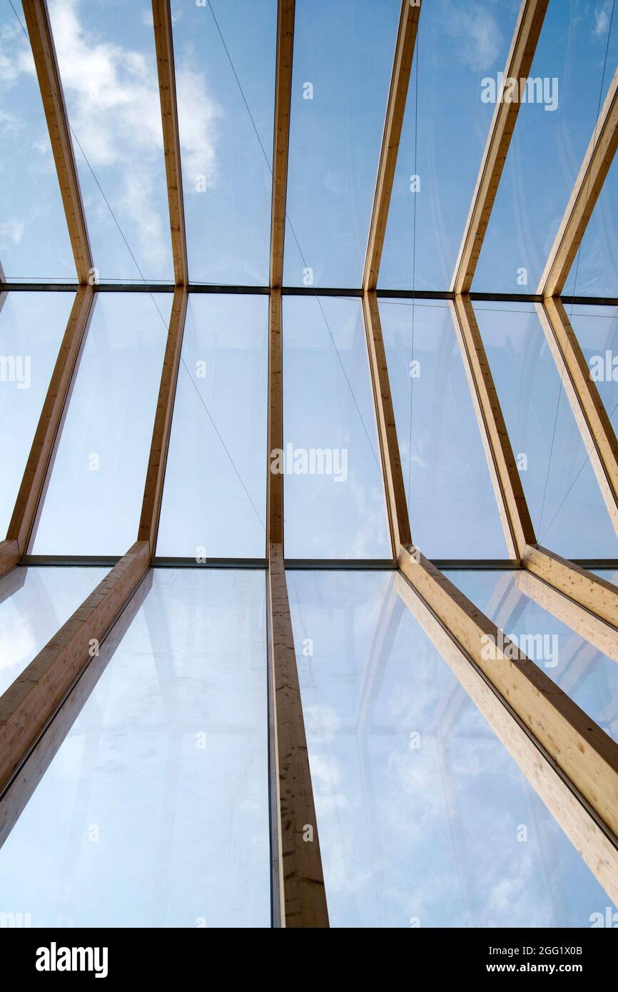Modern cover made of laminated beams and glass plates Stock Photo Alamy