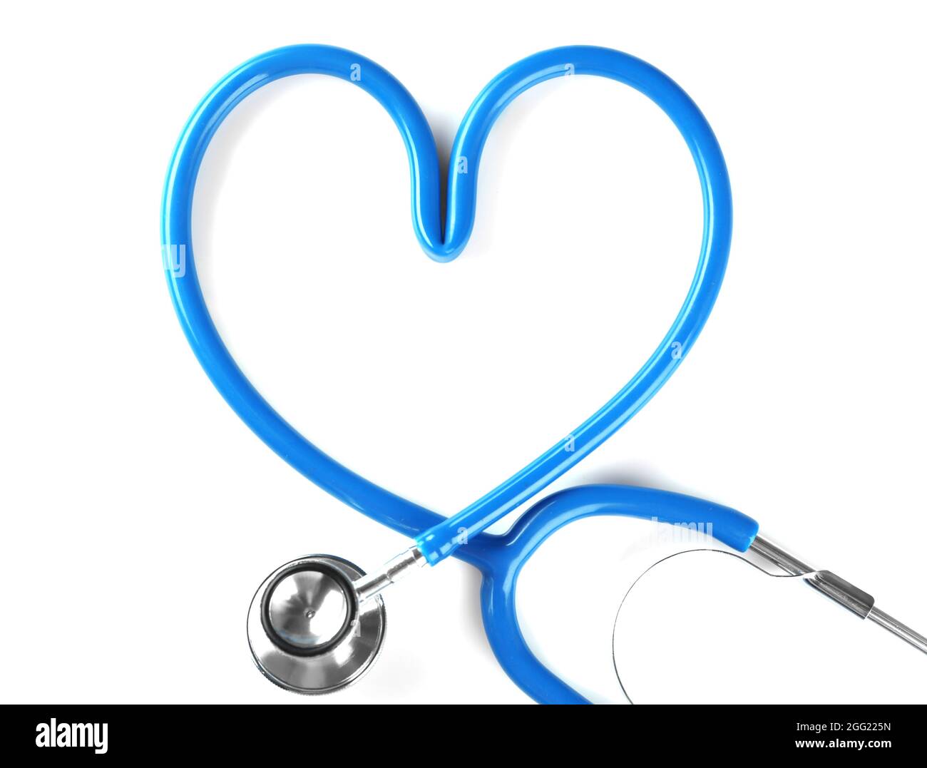 Stethoscope in shape of heart isolated on white. Cardiology concept