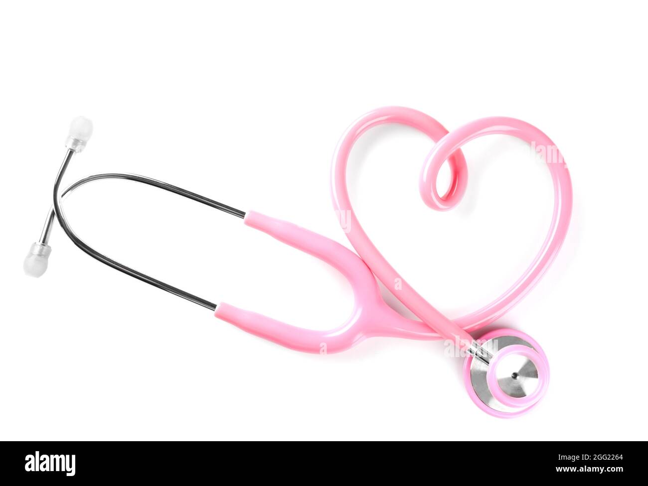 Stethoscope in shape of heart isolated on white. Cardiology concept