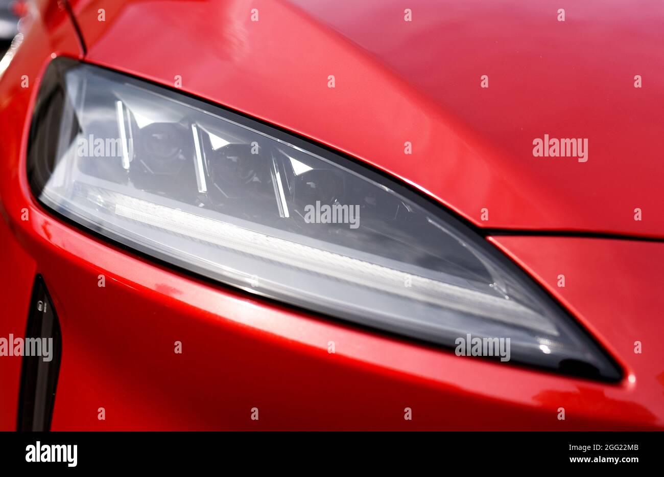 Headlight. LED headlamp of a modern car. Frontal lighting of highway