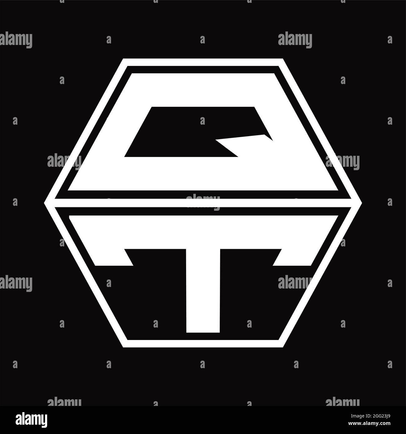 QT Logo monogram with hexagon shape up and down blackground design ...