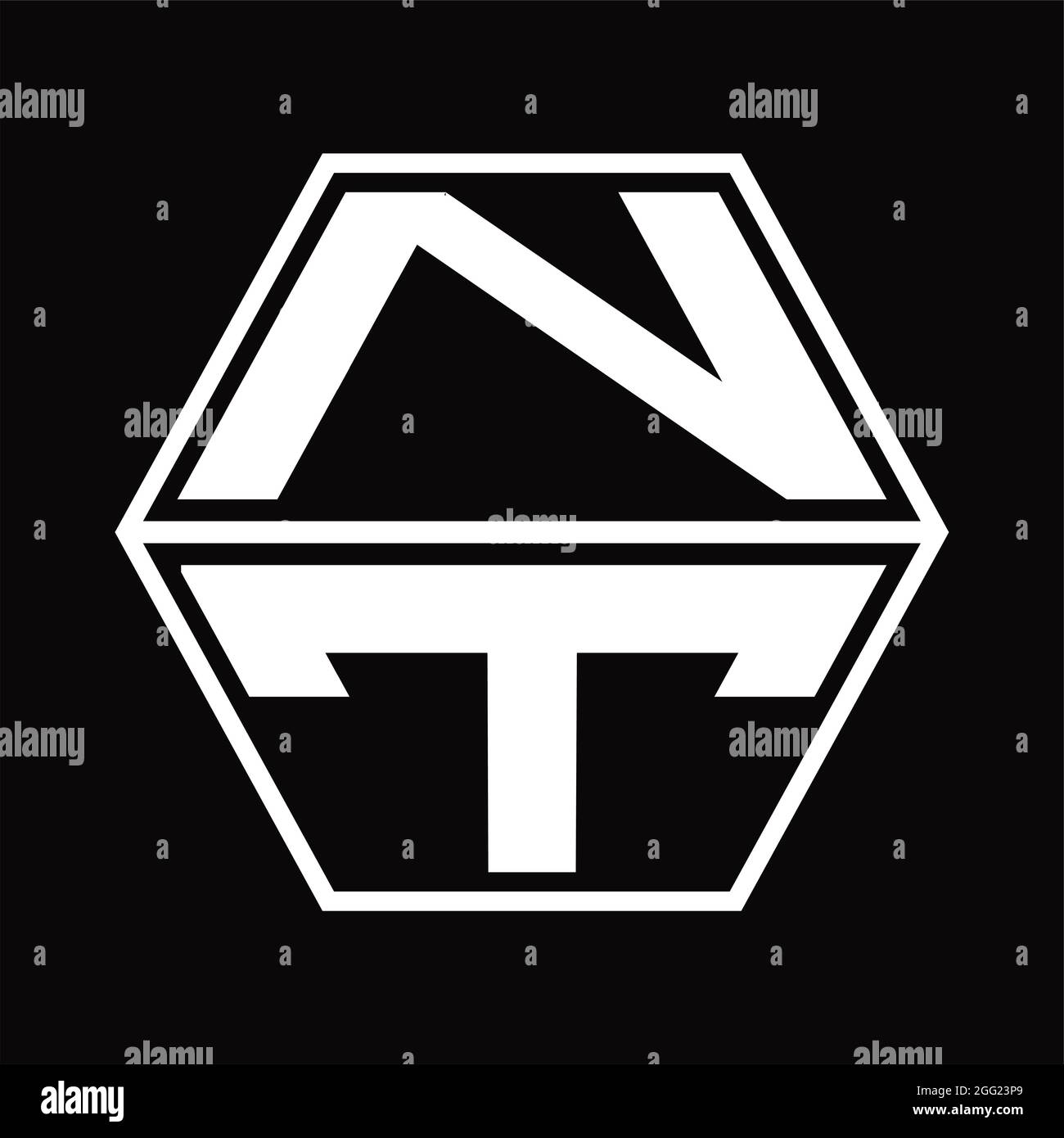 NT Logo monogram with hexagon shape up and down blackground design ...