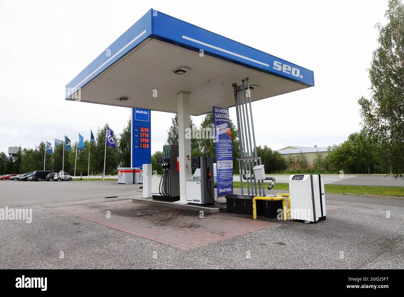 Tornio, Finland - August 22, 2021: The Seo brand self-servicece gasoline station. Stock Photo