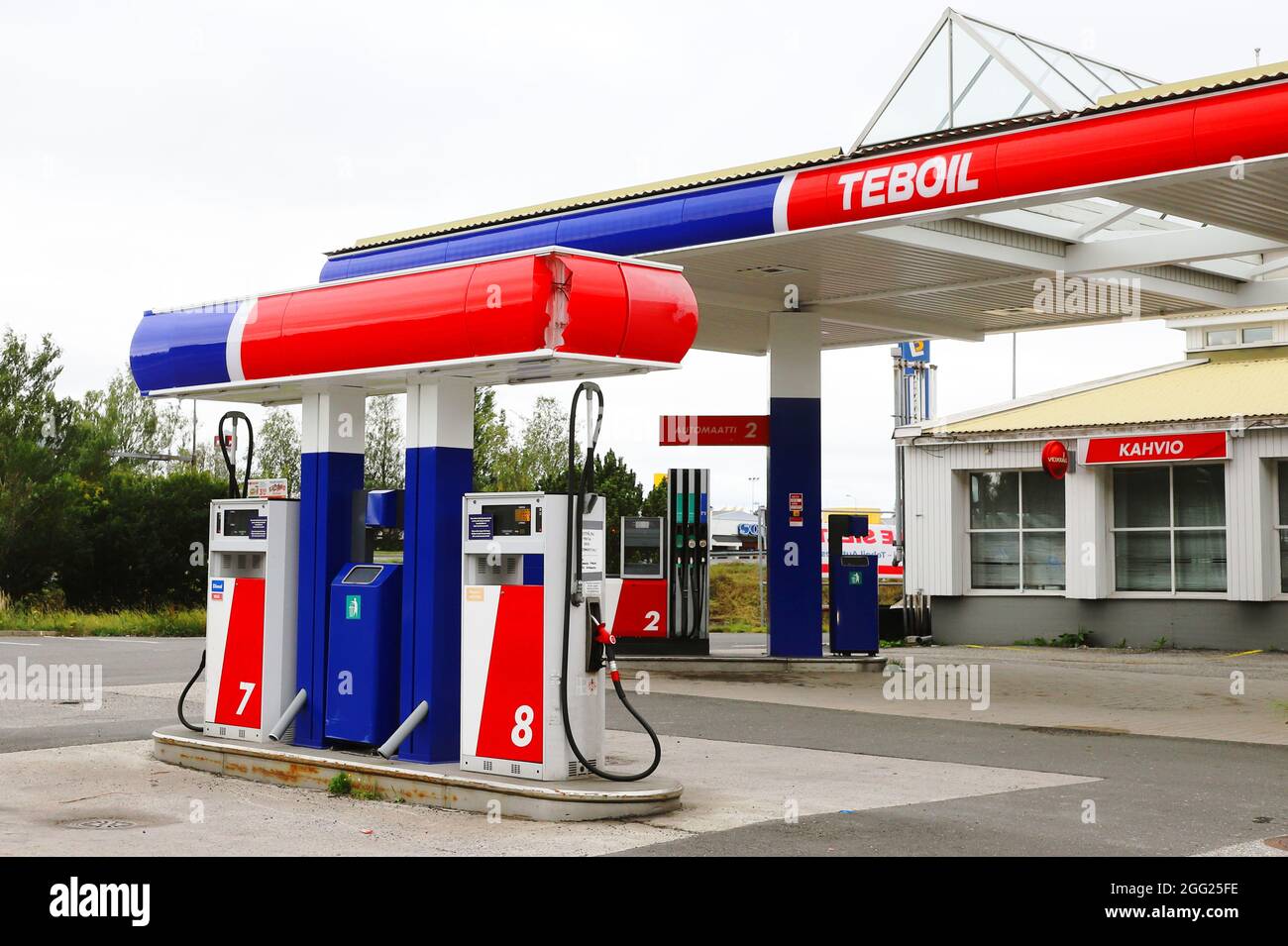 Tornio, Finland - August 22, 2021: View of the gasoline brand Teboil service station. Stock Photo