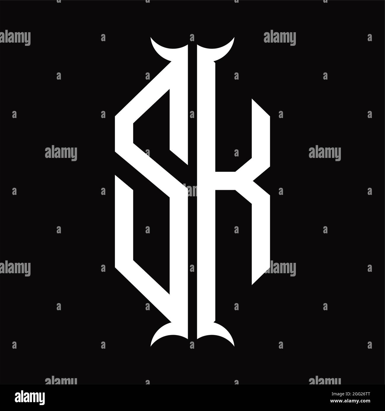 SK Logo monogram with horn shape isolated black and white design ...