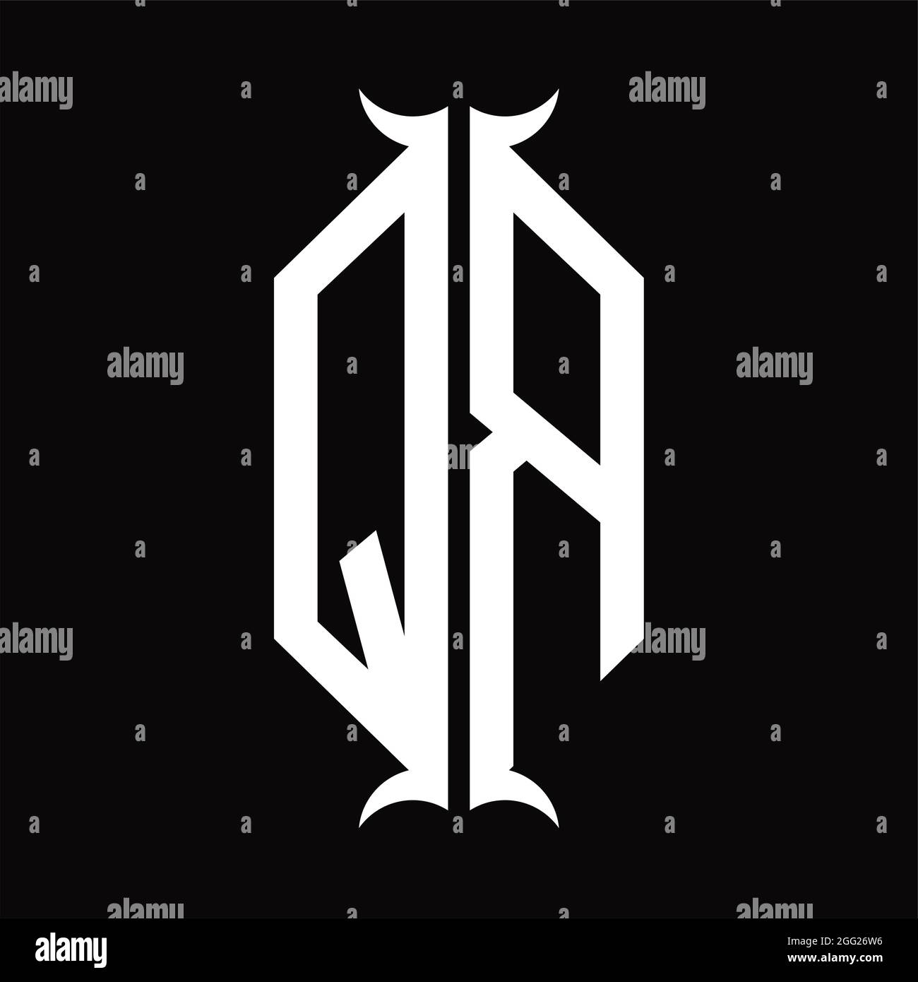 QR Logo monogram with horn shape isolated black and white design ...