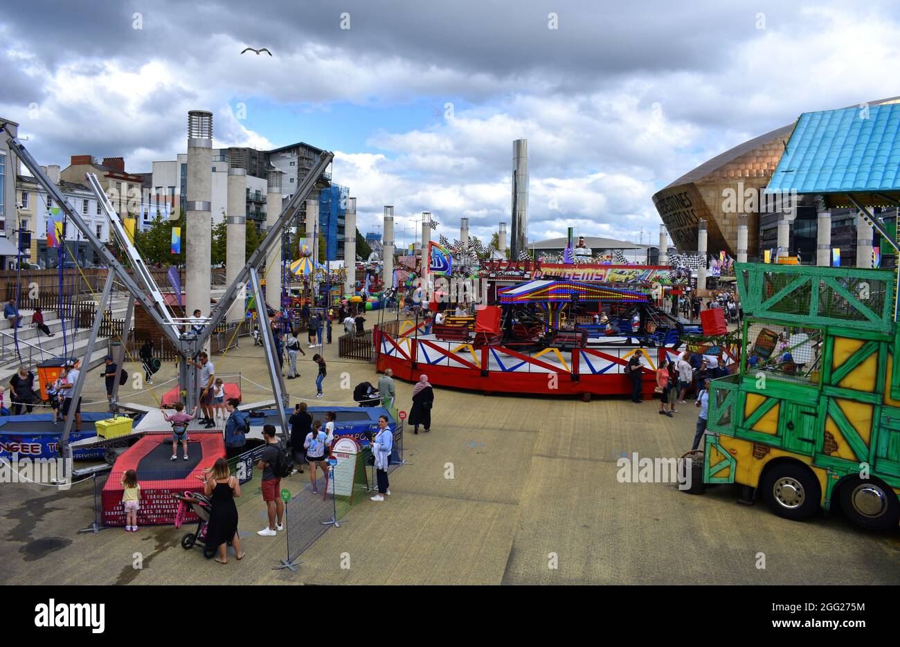 Fun fair at Roald Dahl Plass, Cardiff Bay, Cardiff, Wales Stock Photo -  Alamy