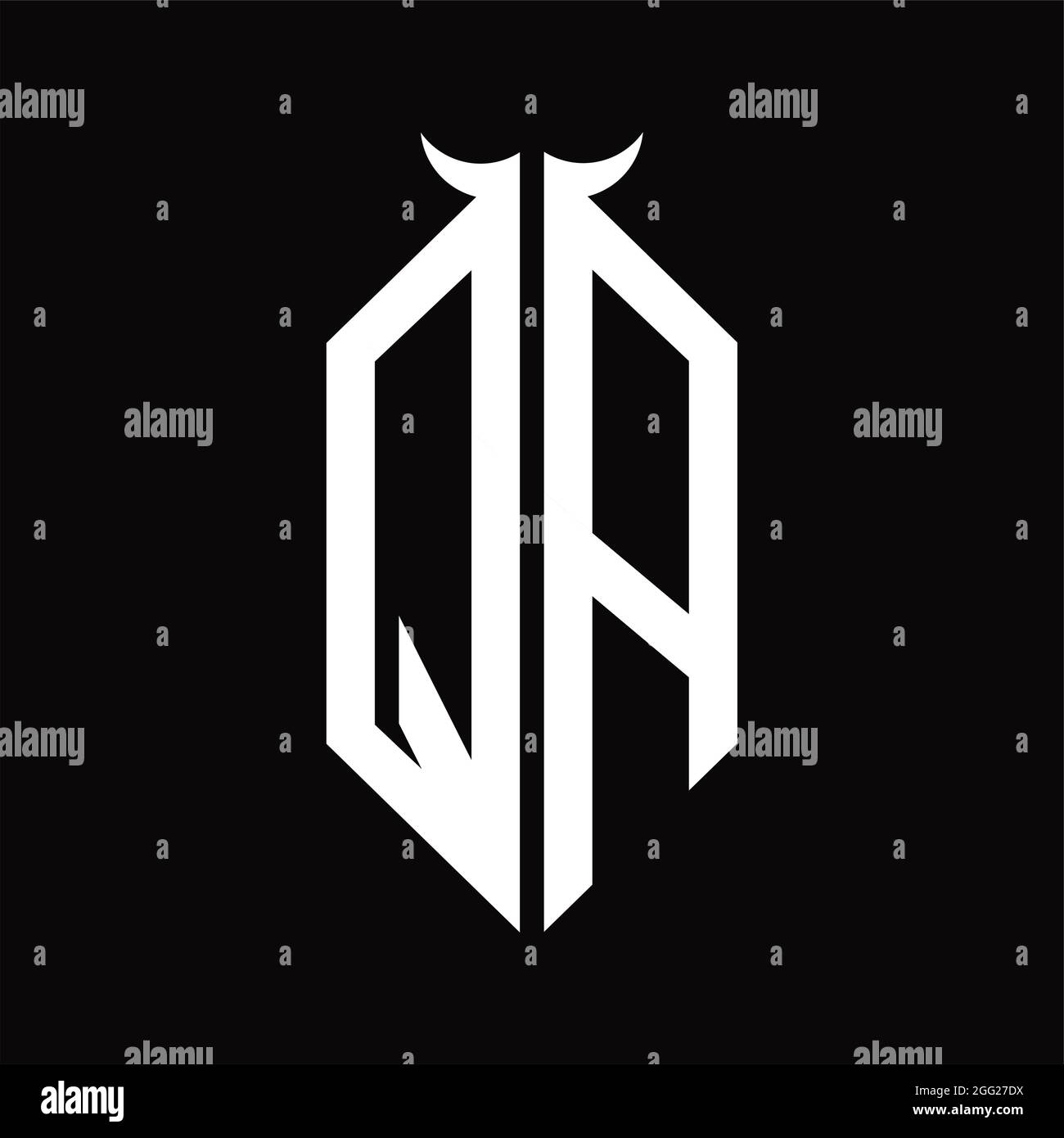 QA Logo monogram with horn shape isolated black and white design ...