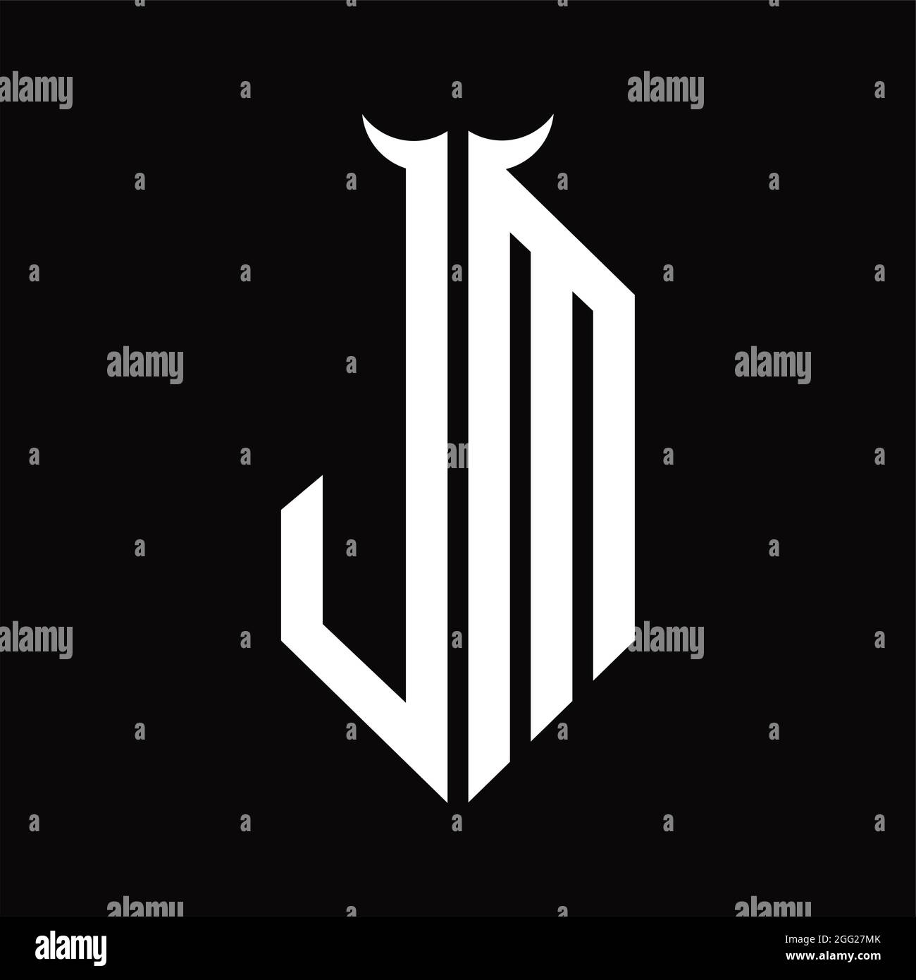 JM Logo monogram with horn shape isolated black and white design ...
