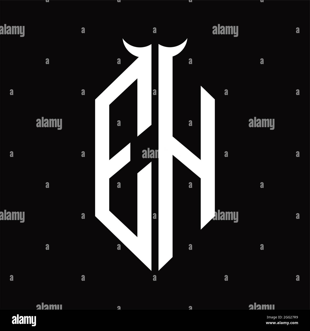 EH Logo monogram with horn shape isolated black and white design ...
