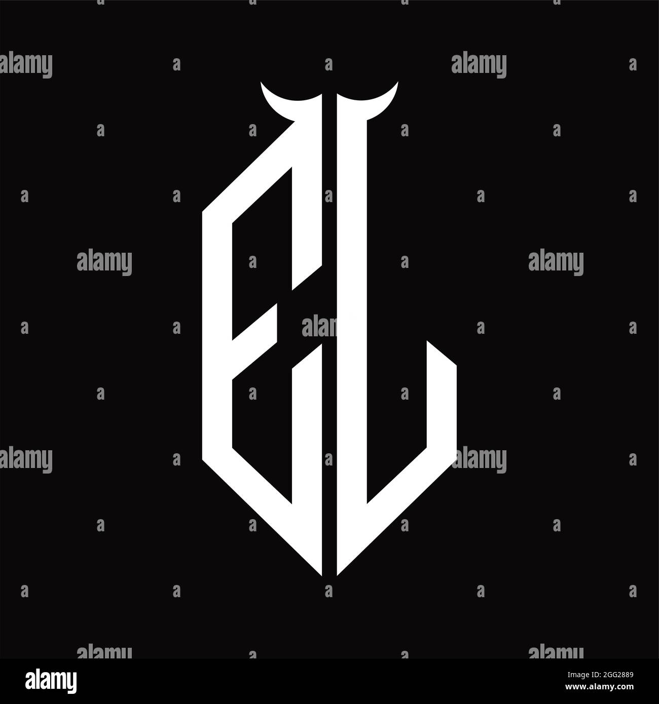 EJ Logo monogram with horn shape isolated black and white design ...