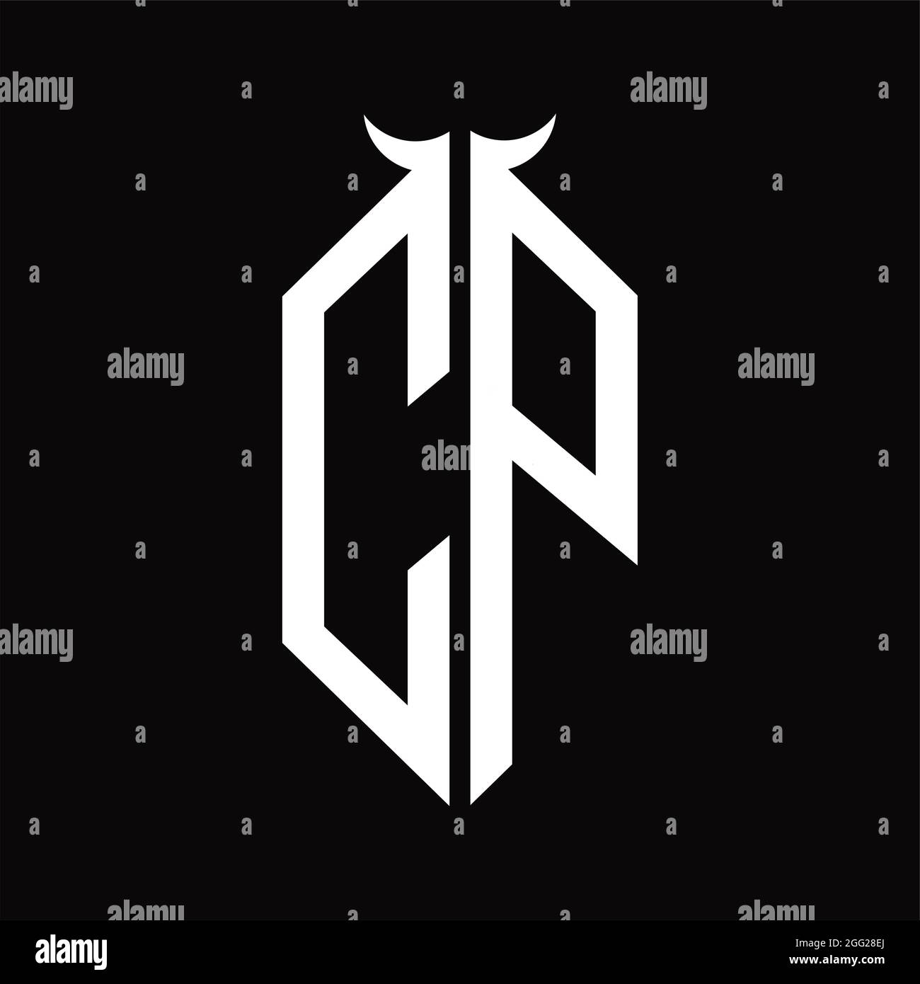 CP Logo monogram with horn shape isolated black and white design ...