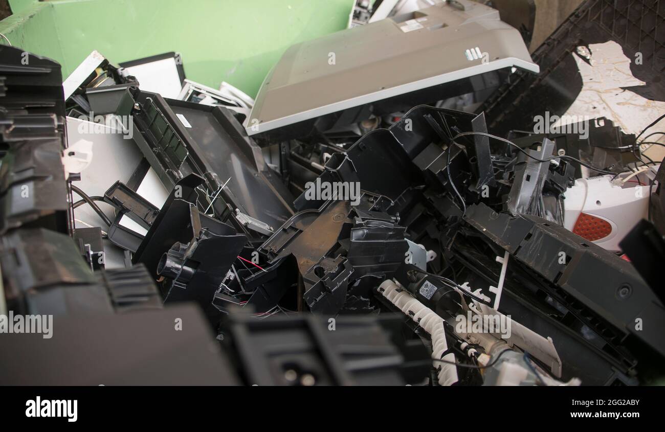 Ewaste collected in skip at rural Australian green recycling centre. Old computers, screens