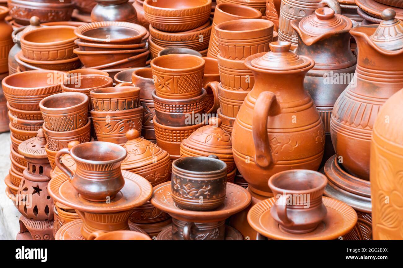 Decorative handcrafted clay pottery and terracotta items Stock Photo - Alamy