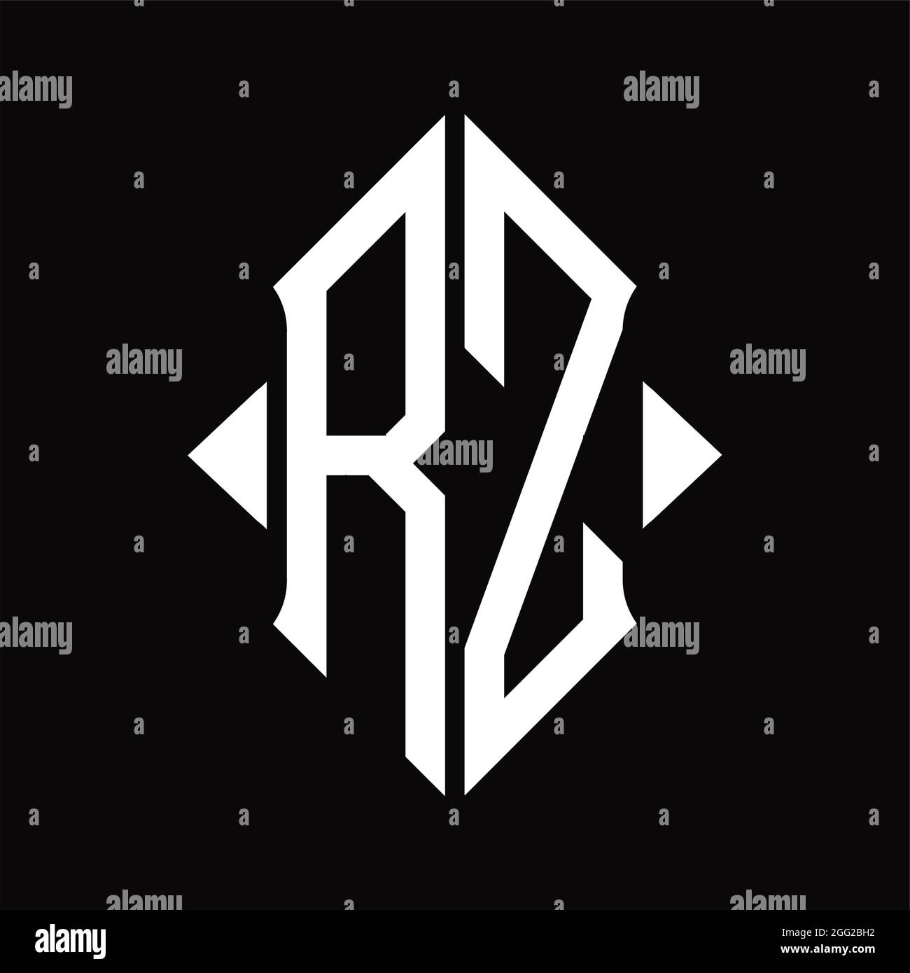 RZ Logo monogram with shield shape isolated black background design ...