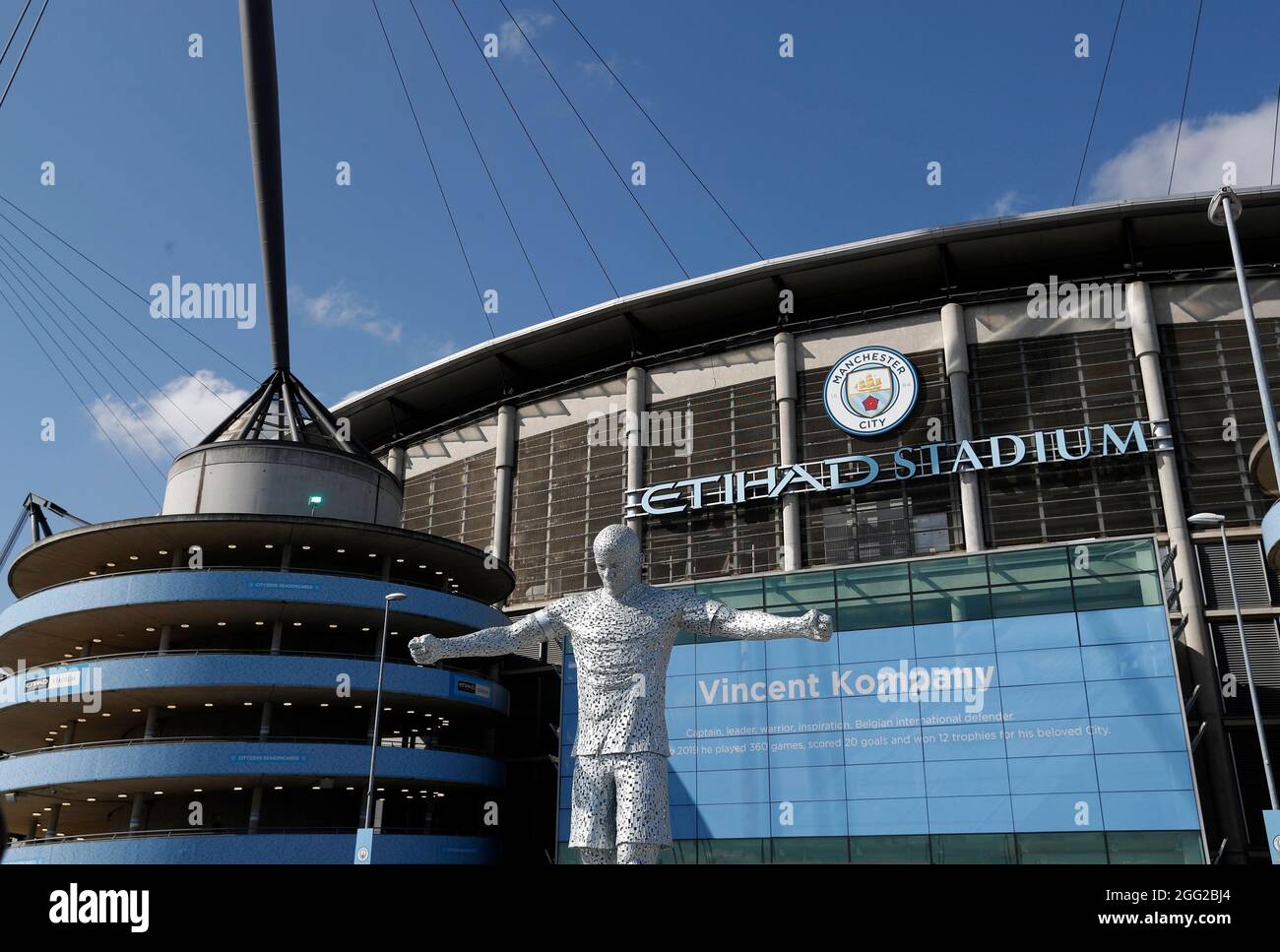 Manchester, England, 28th August 2021.  A  statue of former Manchester City player Vincent Kompany before the Premier League match at the Etihad Stadium, Manchester. Picture credit should read: Darren Staples / Sportimage Credit: Sportimage/Alamy Live News Credit: Sportimage/Alamy Live News Credit: Sportimage/Alamy Live News Stock Photo