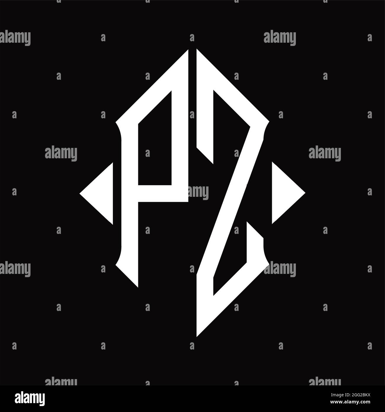 PZ Logo monogram with shield shape isolated black background design ...