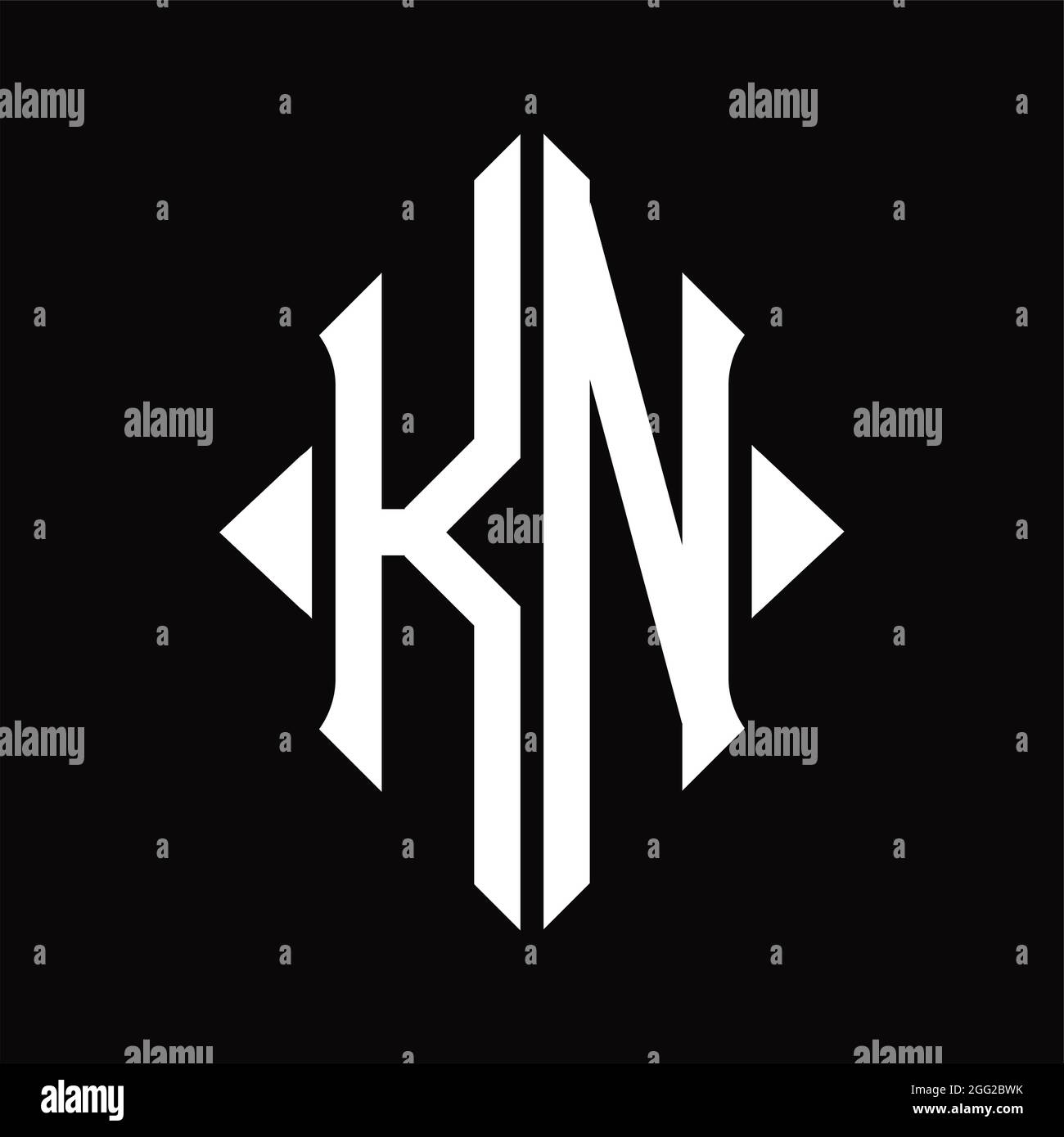 KN Logo monogram with shield shape isolated black background design