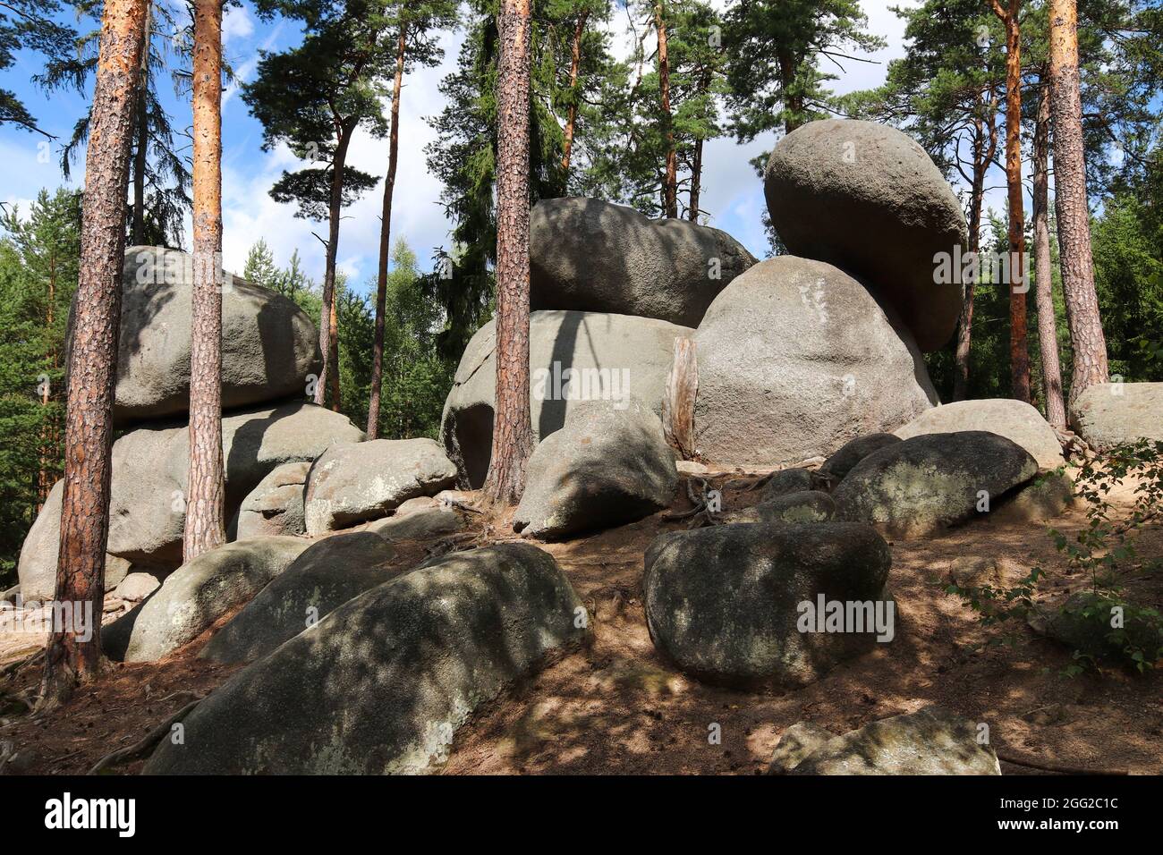 Rocking stones - large stones that are so finely balanced that the application of just a small force causes them to rock Stock Photo