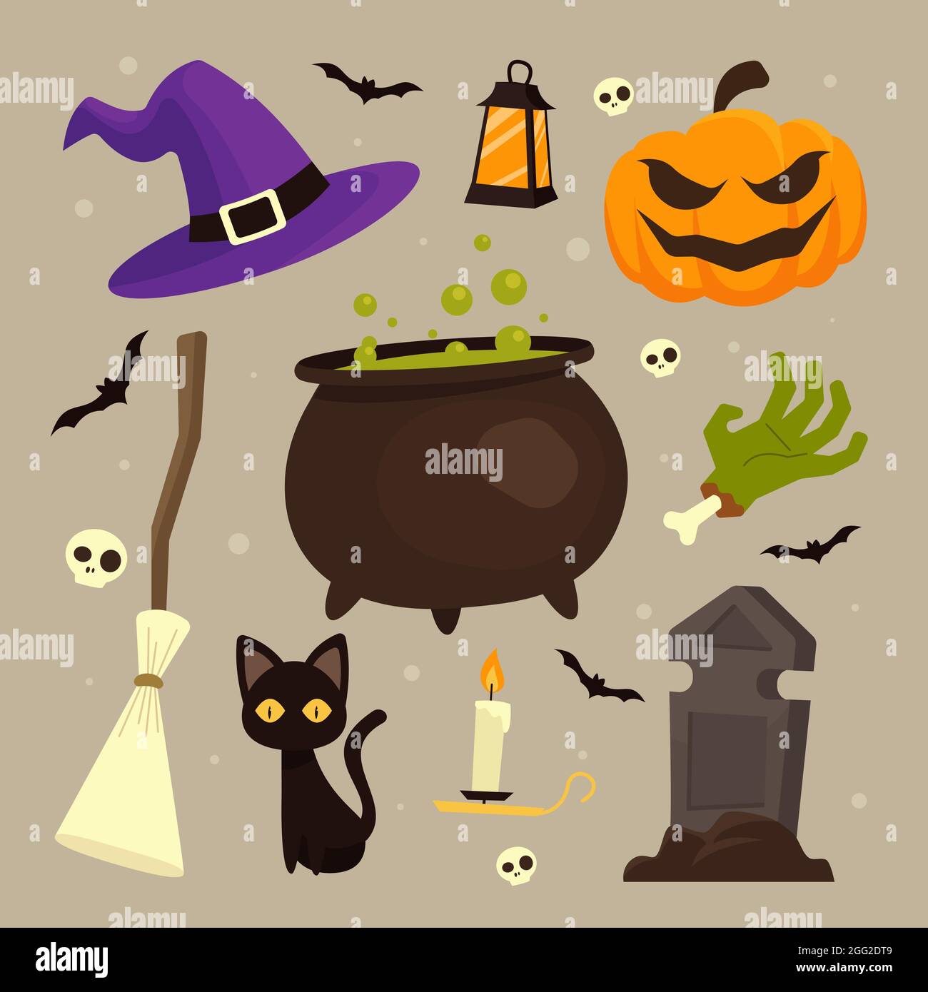 Hand drawn flat halloween elements set Vector illustration Stock Vector ...